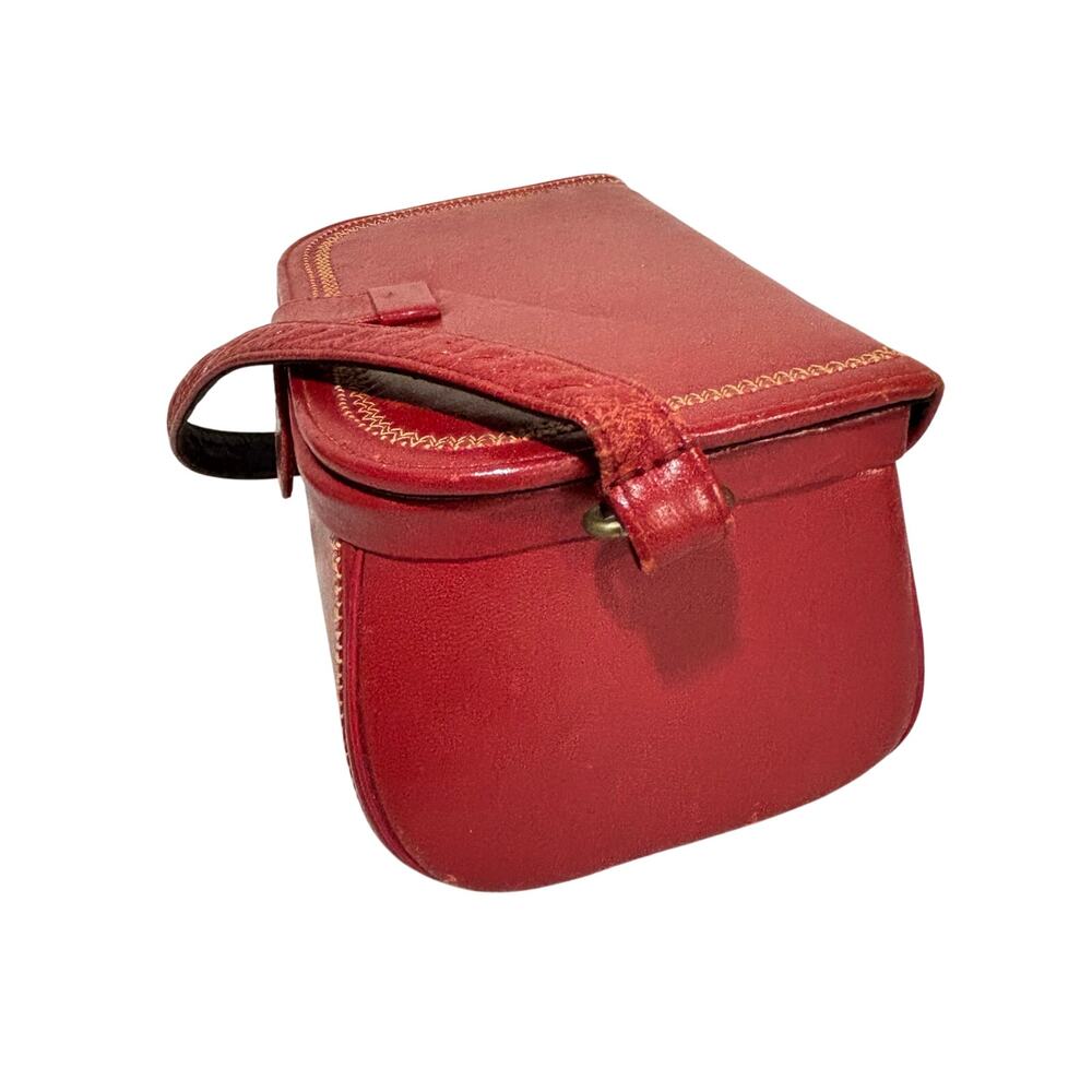 Vintage red leather box purse short handle shoulderbag unique mid century style - Picture 7 of 9